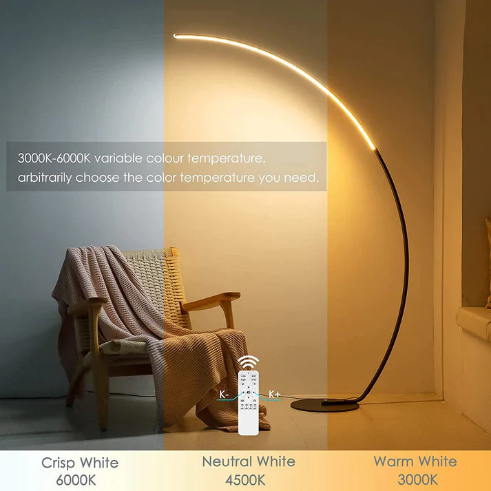 Modern Curved Floor Lamp with RGBW Ambient Lighting for Stylish Home Décor